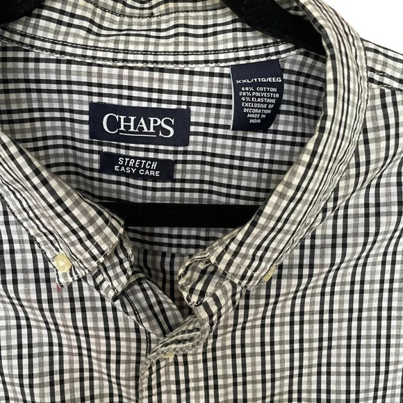 CHAPS Men's Black & White Plaid Long Sleeve Stretch Easy-Care Shirt in XXL 2X - Picture 3 of 6